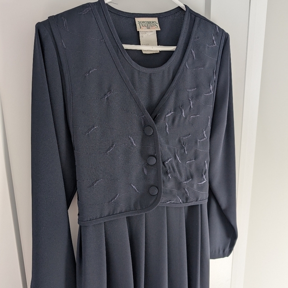 Vintage Northern Traditions Made In Canada Dark Navy Blue Dress Size 7/8 - Picture 8 of 10